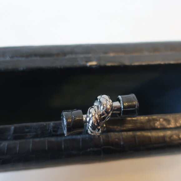 Womens Bloomingdale's Black Croc Embossed Leather Pochette Notch Clutch Handbag - Picture 9 of 12